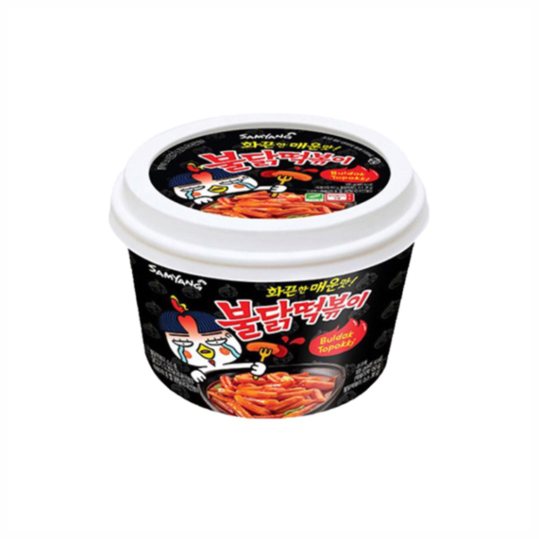 BULDAK Topokki LABAI AŠTRŪS vištienos skonio ryžių virtinukai indelyje 185g (Samyang)