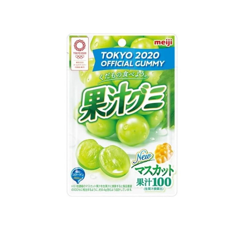 100% Vaisių Guminukai Muskatinių Vynuogių skonio 51g  (Meiji)