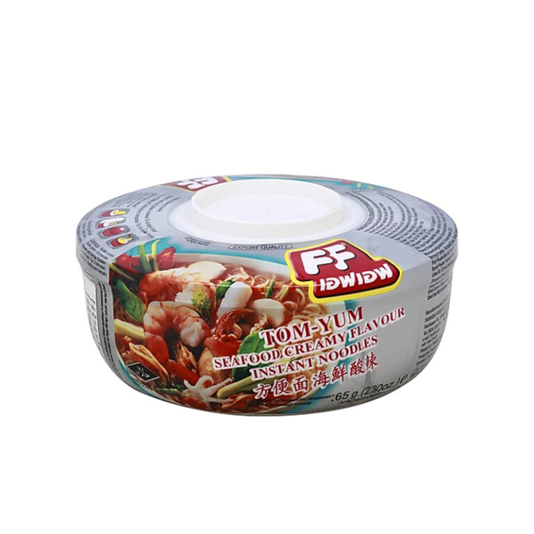 Greitai paruošiami makaronai Tom Yum krevečių ir grietinėlės skonio indelyje 65g - FF Food
