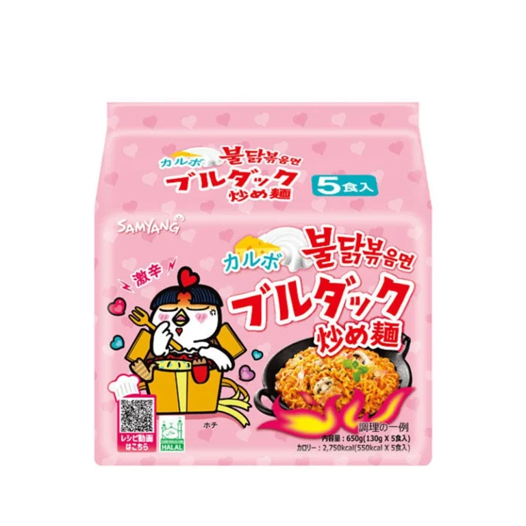 Buldak Carbonara Aštrūs vištienos skonio makaronai (Japoniškapakuotė) 650g(130g*5vnt)  - Samyang JP