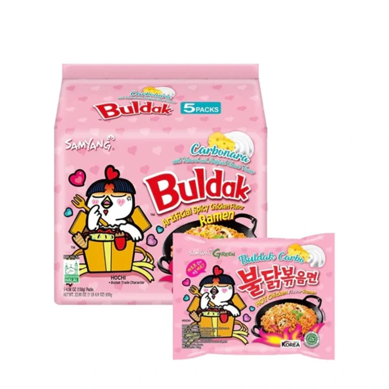 BULDAK CARBONARA Aštrūs vištienos skonio makaronai 650g(130g*5vnt) - Samyang