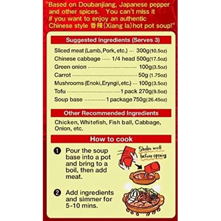 Xiang La Aštraus skonio Hot-Pot sriubos pagrindas (Augaliniu pagrindu) 750g - Daisho - Image 2