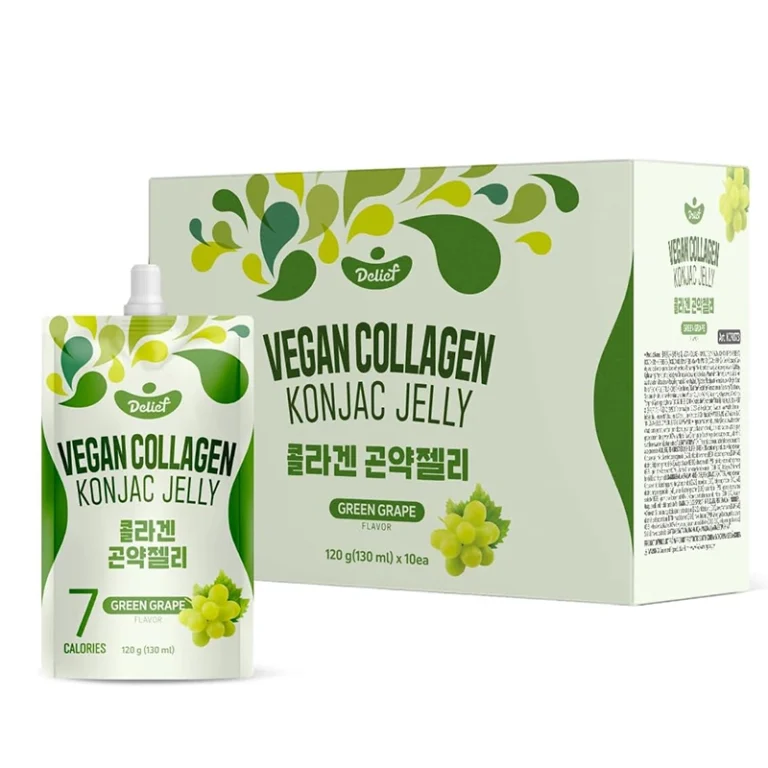 Veganiška Žaliųjų Vynuogių skonio Konjac želė su kolagenu 1200g(120g*10vnt) - Delief