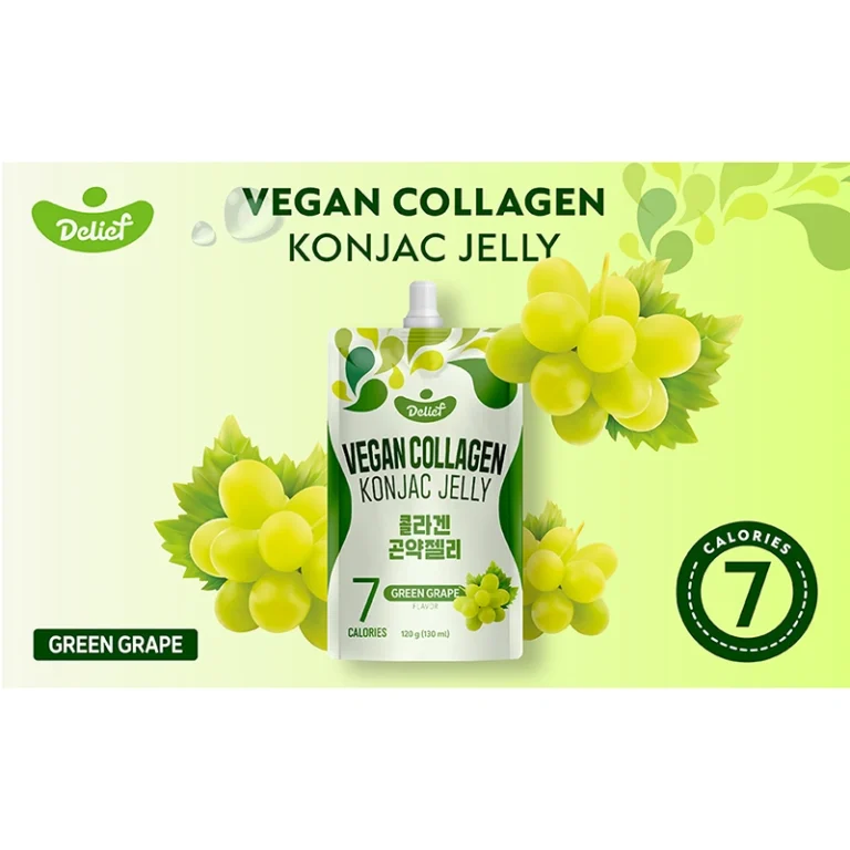 Veganiška Žaliųjų Vynuogių skonio Konjac želė su kolagenu 120g - Delief - Image 2