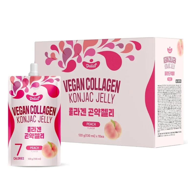 Veganiška Baltųjų Persikų skonio Konjac želė su kolagenu 1200g(120g*10vnt) - Delief