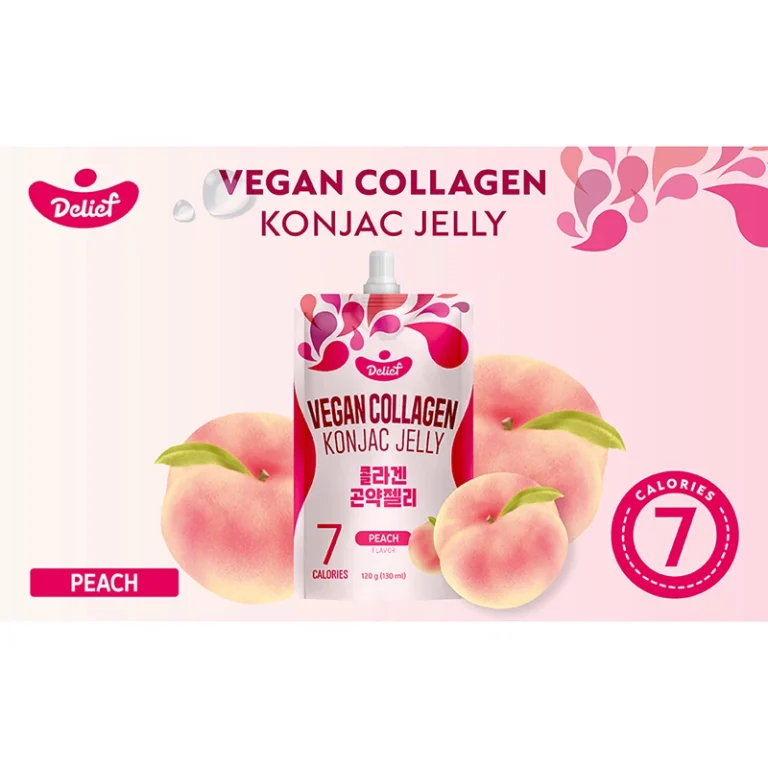 Veganiška Baltųjų Persikų skonio Konjac želė su kolagenu 120g - Delief - Image 2