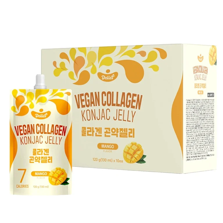 Veganiška Mangų skonio Konjac želė su kolagenu 1200g(120g*10vnt) - Delief
