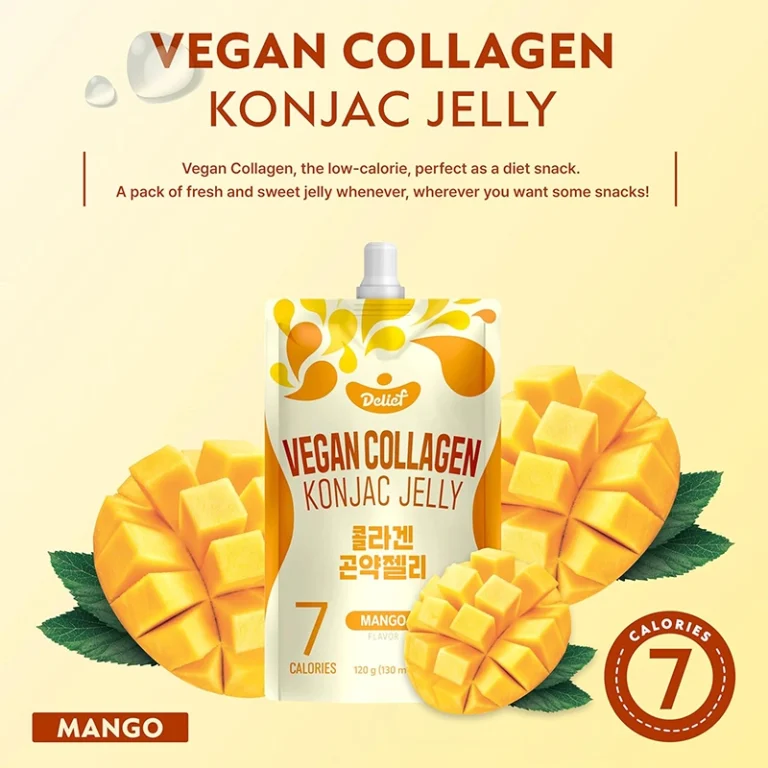 Veganiška Mangų skonio Konjac želė su kolagenu 1200g(120g*10vnt) - Delief - Image 3