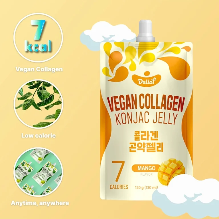 Veganiška Mangų skonio Konjac želė su kolagenu 1200g(120g*10vnt) - Delief - Image 4