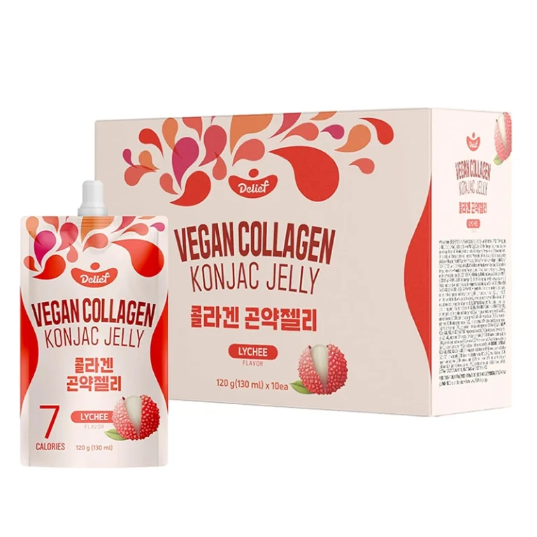 Veganiška Ličių skonio Konjac želė su kolagenu 1200g(120g*10vnt) - Delief