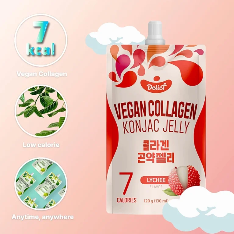 Veganiška Ličių skonio Konjac želė su kolagenu 120g - Delief - Image 2