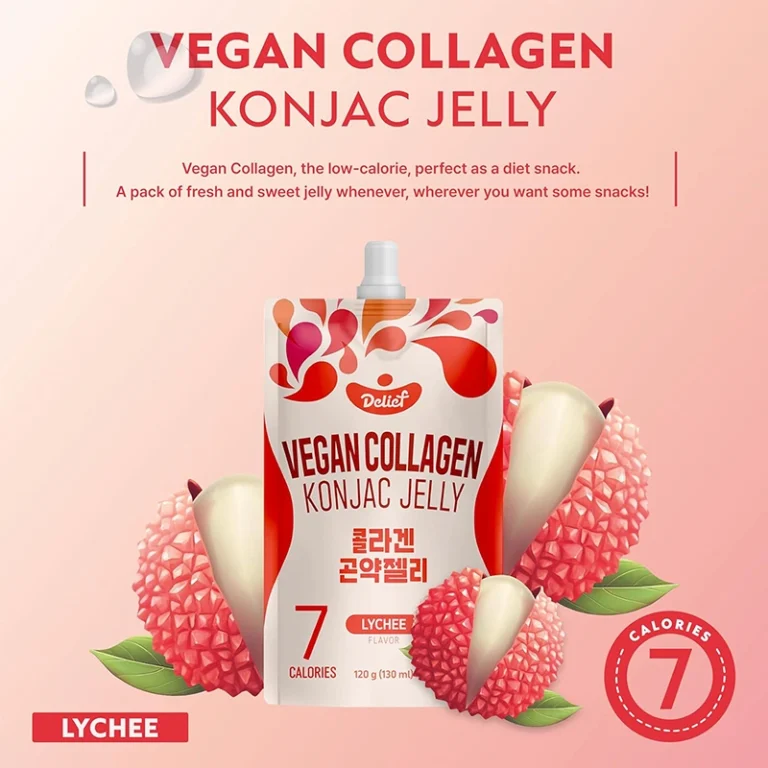 Veganiška Ličių skonio Konjac želė su kolagenu 120g - Delief - Image 3