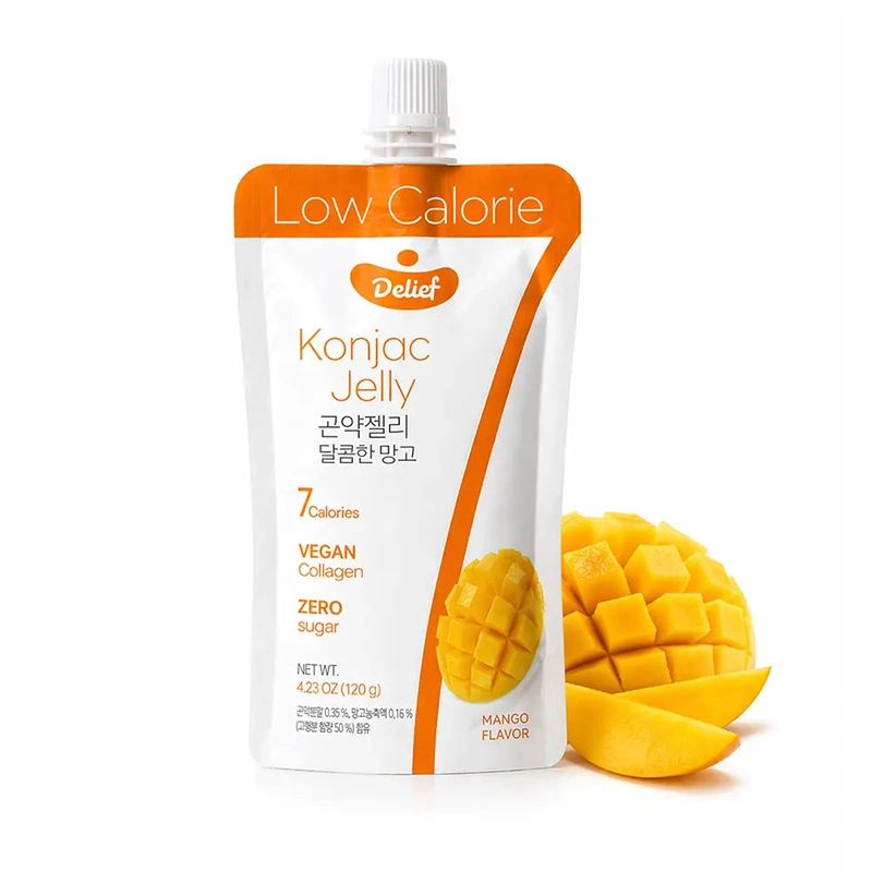 Veganiška mangų skonio Konjac želė su kolagenu 120g – Delief